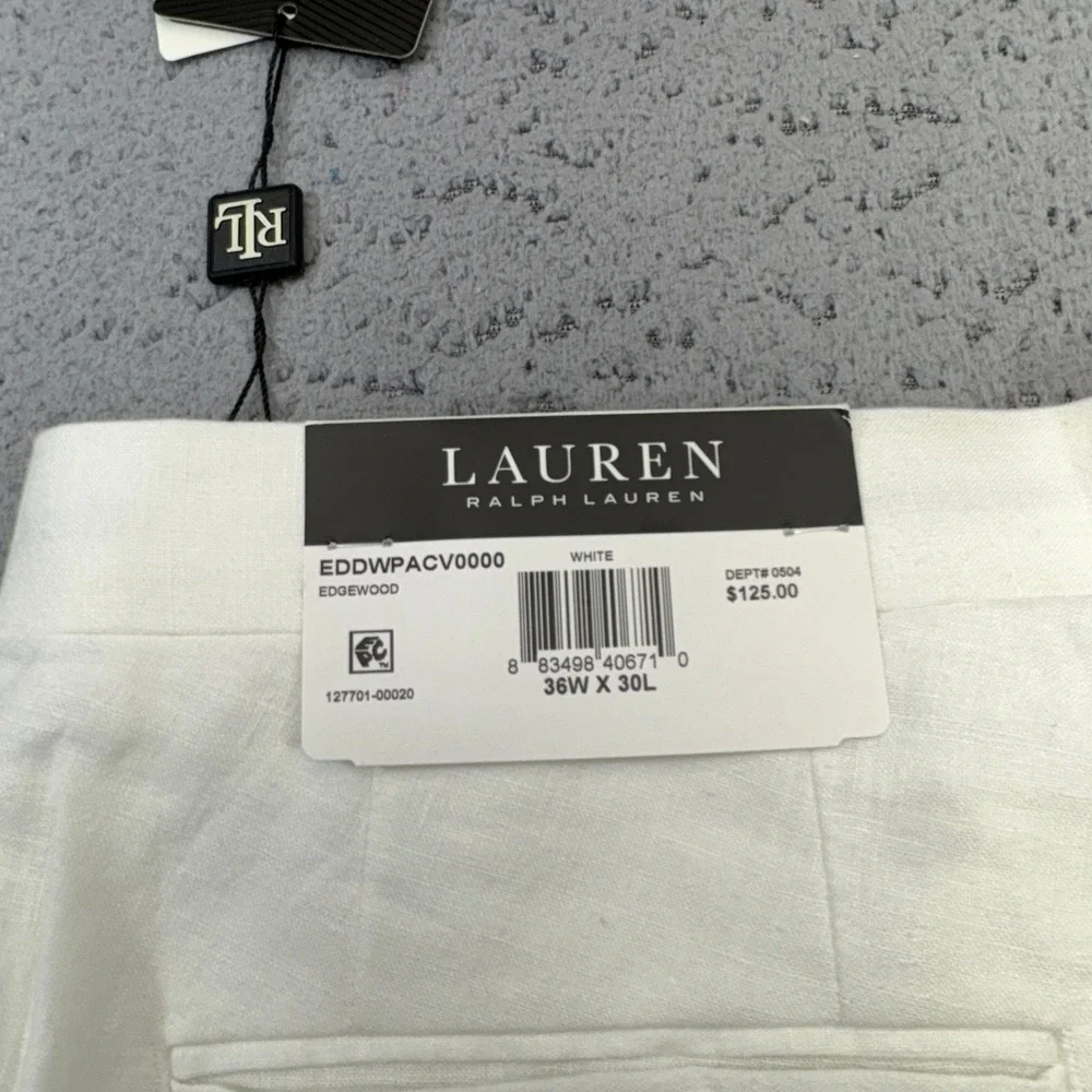 Ralph Lauren Linen Pants Mens 36x30 White LRL Classic Dress Trousers Ultraflex